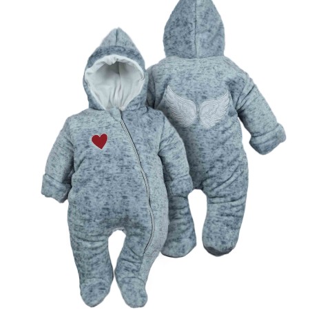 Šiltas pliušinis kombinezonas kūdikiams (pilkos spl.)