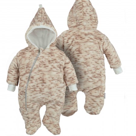 Šiltas pliušinis kombinezonas kūdikiams (rusvas)