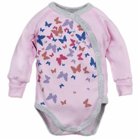 Švelnios medvilnės išvirkščiom siūlėm smėlinukas Drugeliai