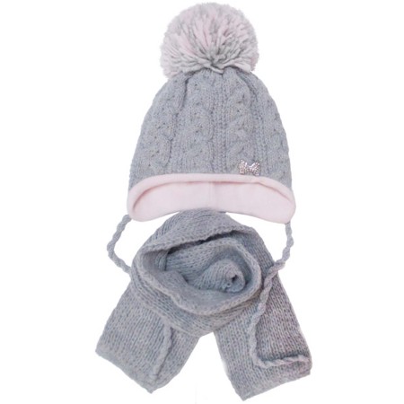 Žieminė kepurė ir šalikas mergaitei (pilka/rausva 44-46 cm) 