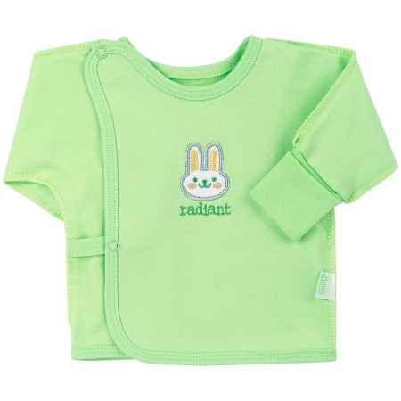 Šiltas (su pūkeliu) siaustinukas naujagimiui išvirkščiom siūlėm (salotinis)