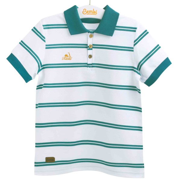 Polo marškinėliai berniukui "Travel" balta/žalia Polo marškinėliai berniukui "Travel" balta/žalia