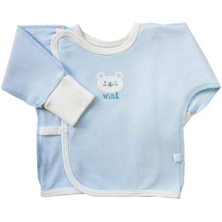 Šiltas (su pūkeliu) siaustinukas naujagimiui išvirkščiom siūlėm (melsvas)