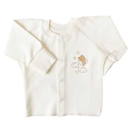 Marškinėliai kūdikiui išvirkščiomis siūlėmis su pirštinėmis "Paukščiukas" pieno spl.