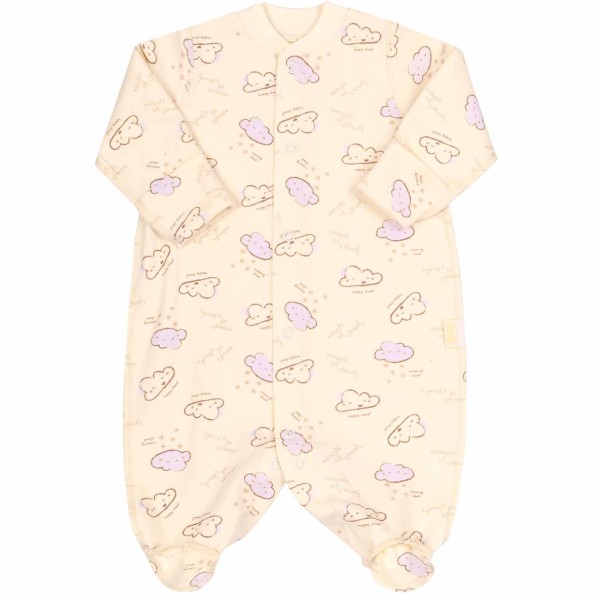 Šliaužtinukai - kombinezonas išvirkščiomis siūlėmis "Debesėliai" pieno spalvos Šliaužtinukai - kombinezonas išvirkščiomis siūlėmis "Debesėliai" pieno spalvos