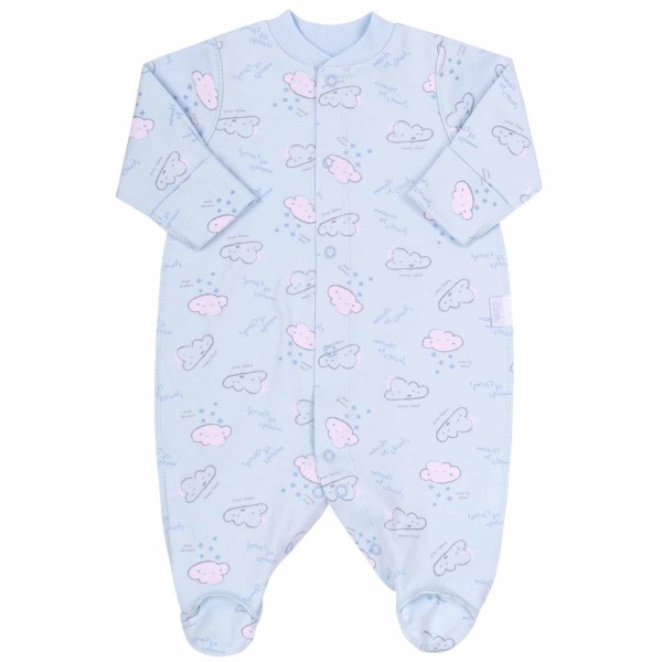 Šliaužtinukai - kombinezonas išvirkščiomis siūlėmis "Debesėliai" melsvas Šliaužtinukai - kombinezonas išvirkščiomis siūlėmis "Debesėliai" melsvas