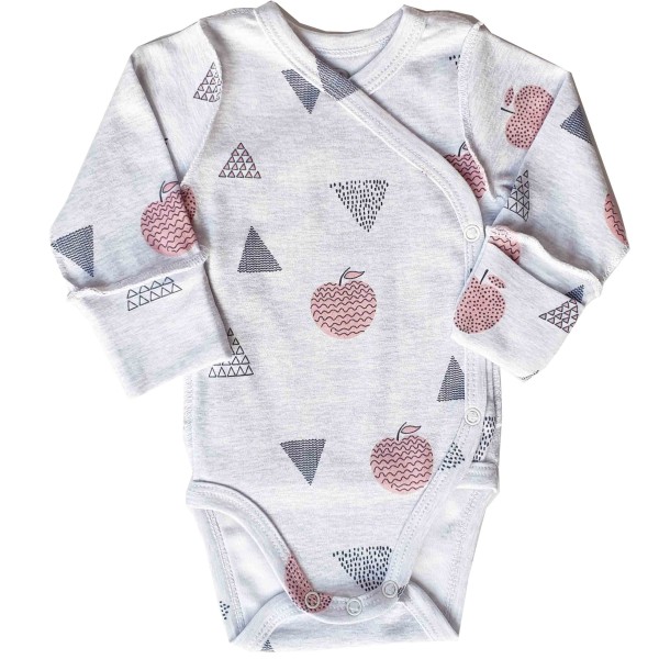 Smėlinukas naujagimiui išvirkščiom siūlėm Obuoliukai Smėlinukas naujagimiui išvirkščiom siūlėm Obuoliukai