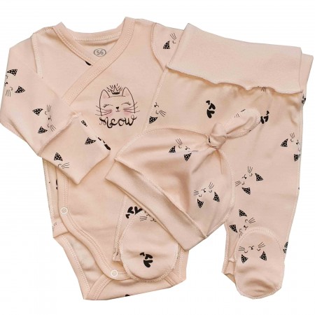 Naujagimio kraitelis išvirkščiom siūlėm 3 d. Meow (persiko spl.)