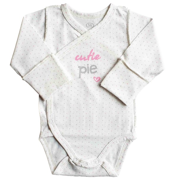 Smėlinukas naujagimiui išvirkščiomis siūlėmis "Cutie pie" Smėlinukas naujagimiui išvirkščiomis siūlėmis "Cutie pie"