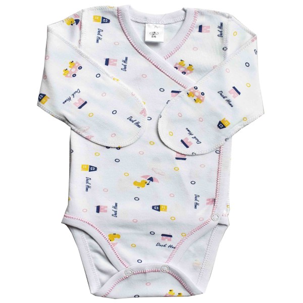 Smėlinukas naujagimiui išvirkščiomis siūlėmis "Rausvi ančiukai" Smėlinukas naujagimiui išvirkščiomis siūlėmis "Rausvi ančiukai"