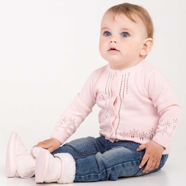 Medvilninis plonas megztinis mergaitei šviesiai rausvas Medvilninis plonas megztinis mergaitei šviesiai rausvas