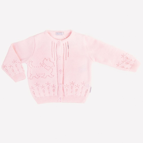 Medvilninis plonas megztinis mergaitei šviesiai rausvas Medvilninis plonas megztinis mergaitei šviesiai rausvas